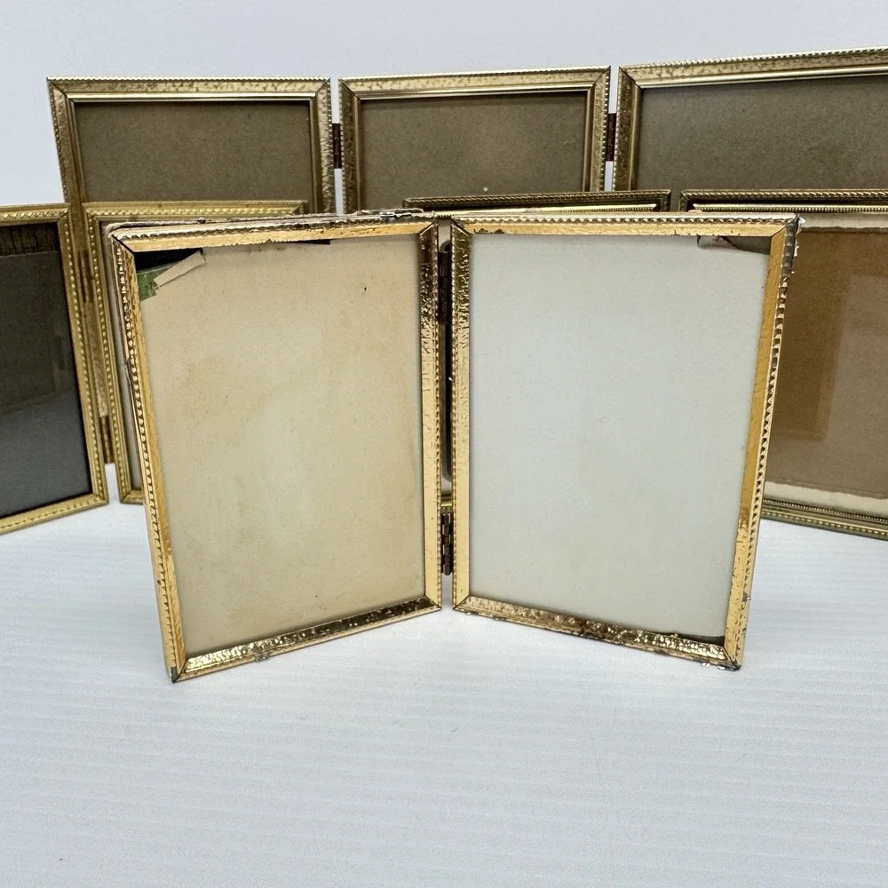 Lot of 4 VTG MCM Bifold Picture Frame Set 5x7 Brass Gold Tone Hinged Double